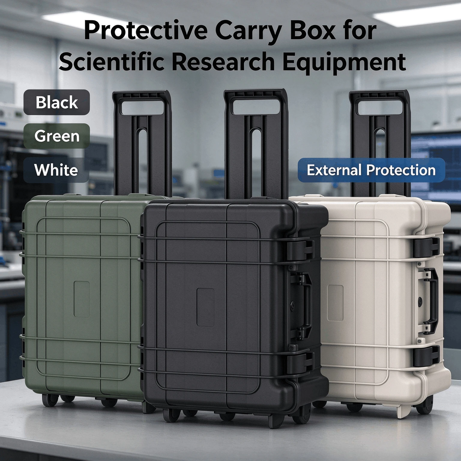 Large Capacity ABS Rolling Tool Case, Shockproof Anti-Drop Protective Carry Box with Wheels for Scientific Research Equipment