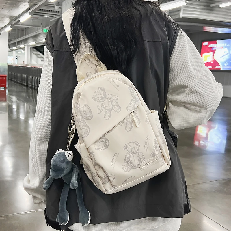 Lightweight Nylon Bear Print Crossbody Bag