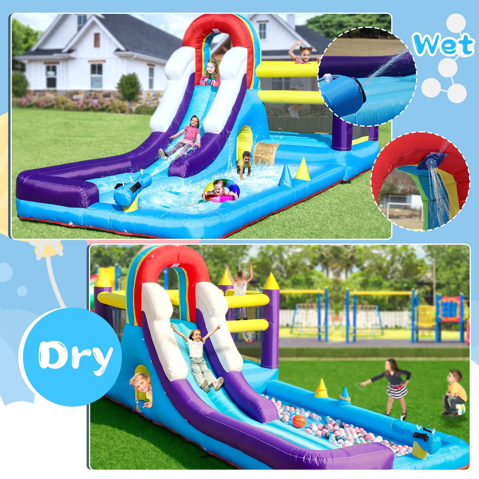 Nadmuchiwana tęczowa zjeżdżalnia wodna Nadmuchiwana trampolina plac zabaw dla dzieci basen dla dzieci nadmuchiwana zjeżdżalnia