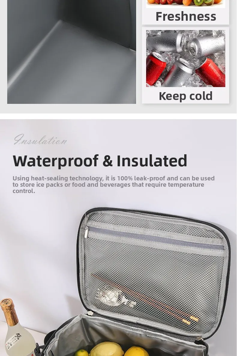Isolierte Tasche, große Picknicktasche für den Außenbereich, isolierte Umhängetasche aus Oxford-Stoff, verstärkte Kühltasche mit Aluminiumfolie. – Detail 4