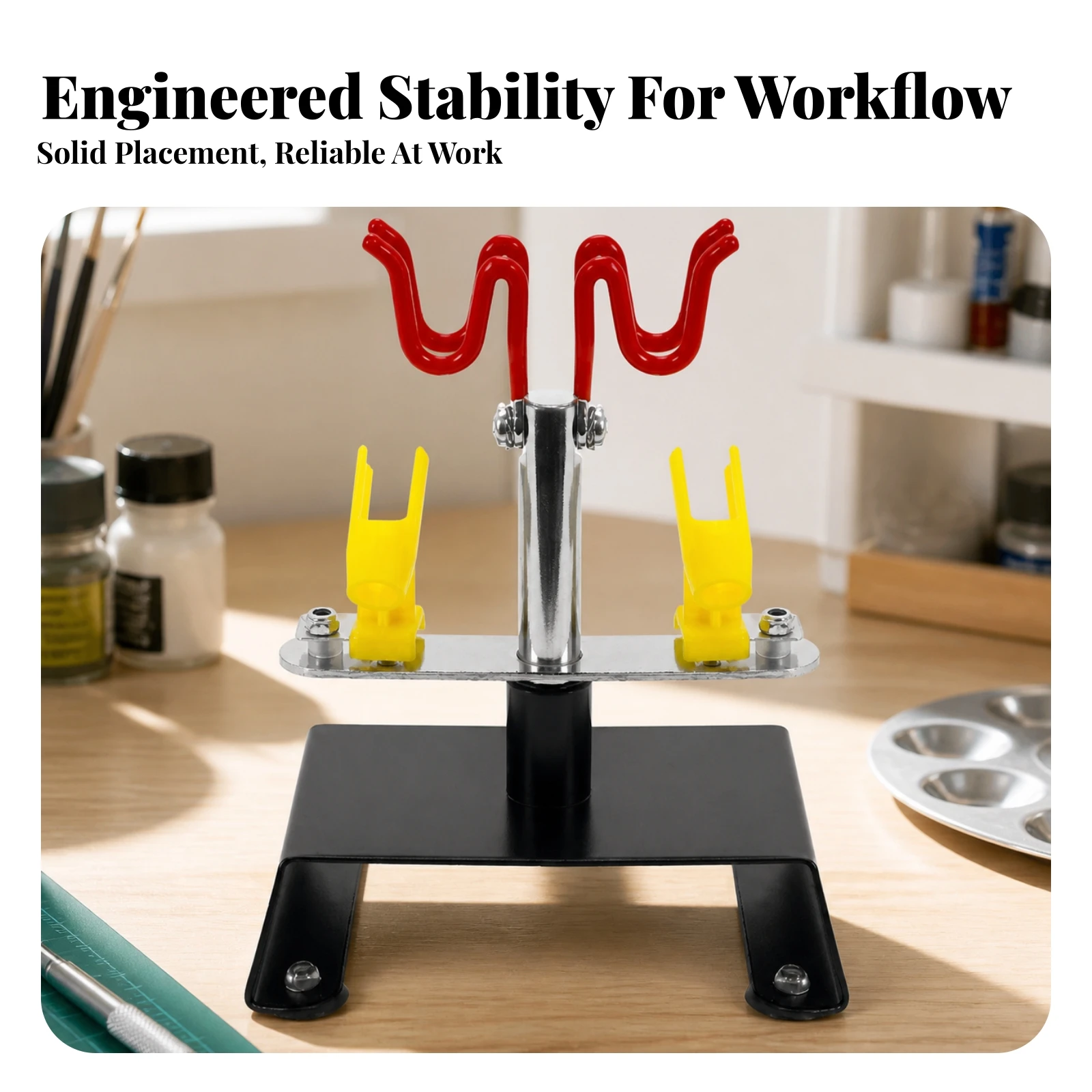 Airbrush Stand with Base Compact Airbrush Holder with Hooks Spray Stand Metal Long-Lasting for Model Makers, Workbenches
