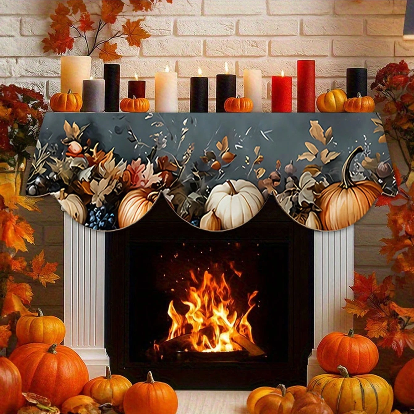 1pcs Pumpkin Fireplace Scarf, Thanksgiving Decoration Fireplace Scarf,  Autumn Leaf & Flower Dresser Scarf - view 2