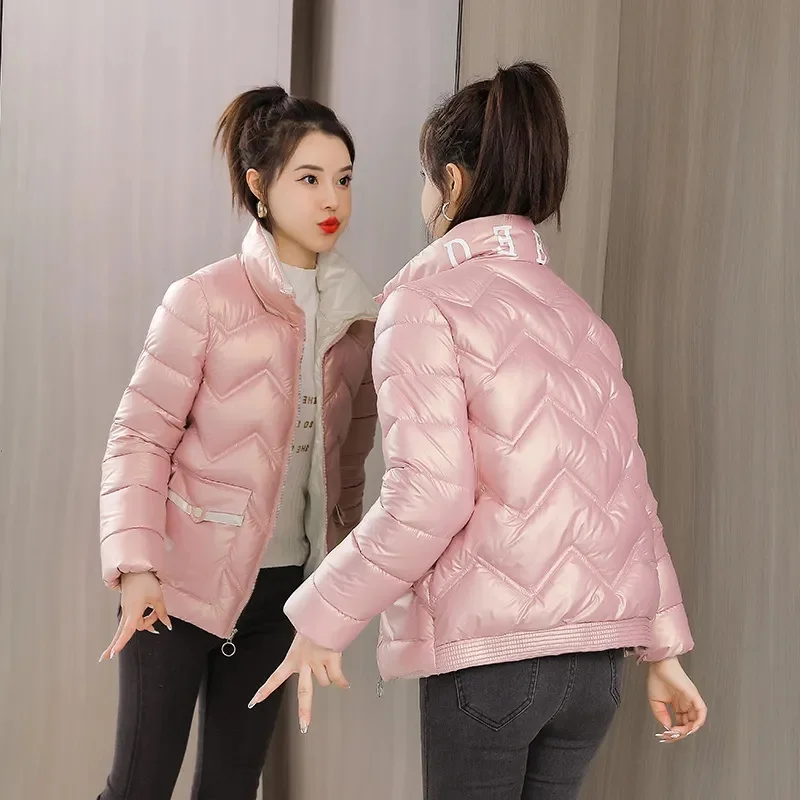 Veste matelassurera en coton pour femme, surface brillante sans lavage, vêtements d'extérieur épissés ensemble, parkas pour femme, manteau d'hiver, 2024