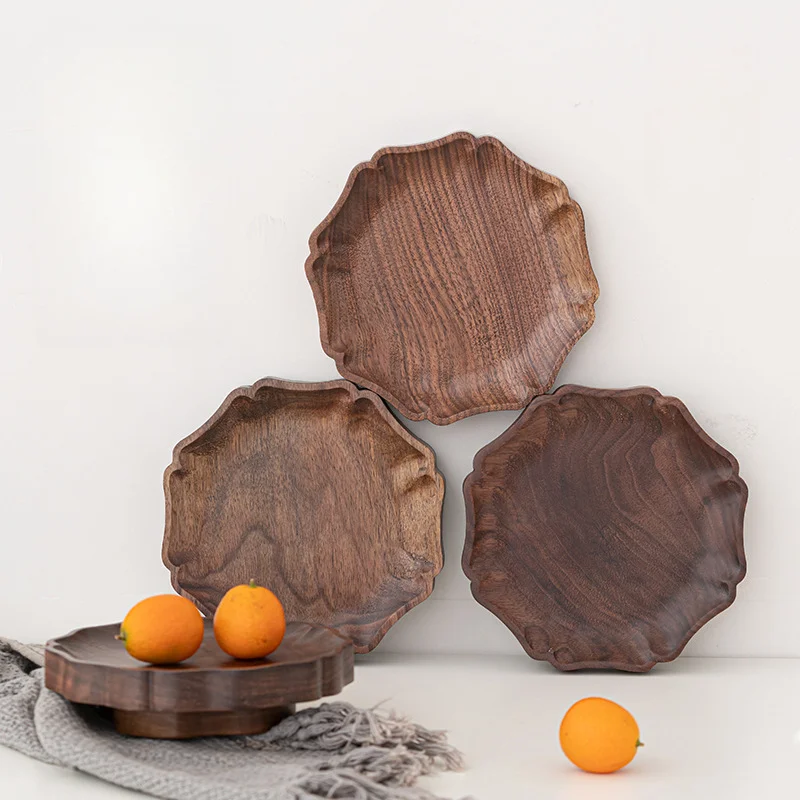 

Walnut Wood Fruit Tray Tea Table Living Room Refreshment Tray Nut Snack Plate Kung Fu Tea Ceremony Accessories