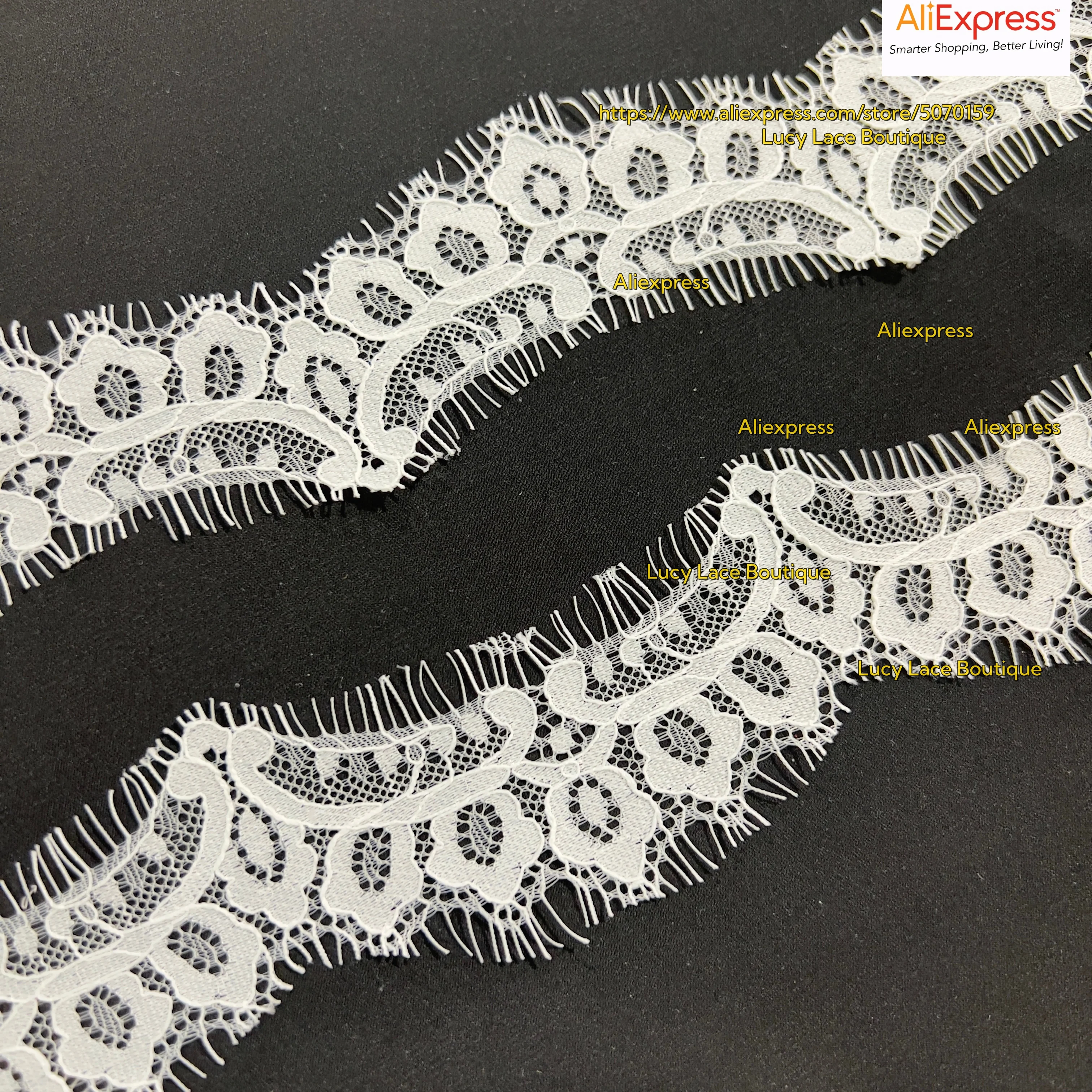 Wholesale Price 30 Meters=10 Pieces Eyelash Lace Trim Border Lace Trimming Chantilly French Lace Off White, Black in Stock