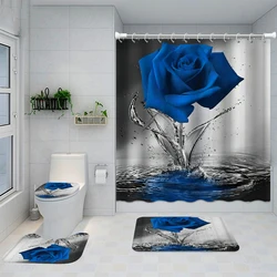 Rose Flowers Waterproof Bathroom Shower Curtain Set Polyester Toilet Seat Cover Bath NonSlip Mat Rug Carpet Home Decor Washable