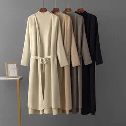 Winter Solid Color Woolen Cardigan Dress Suit Cardigan Long Sleeve Tops Long Dress Women Lazy Two-piece Sets Elegant Autumn