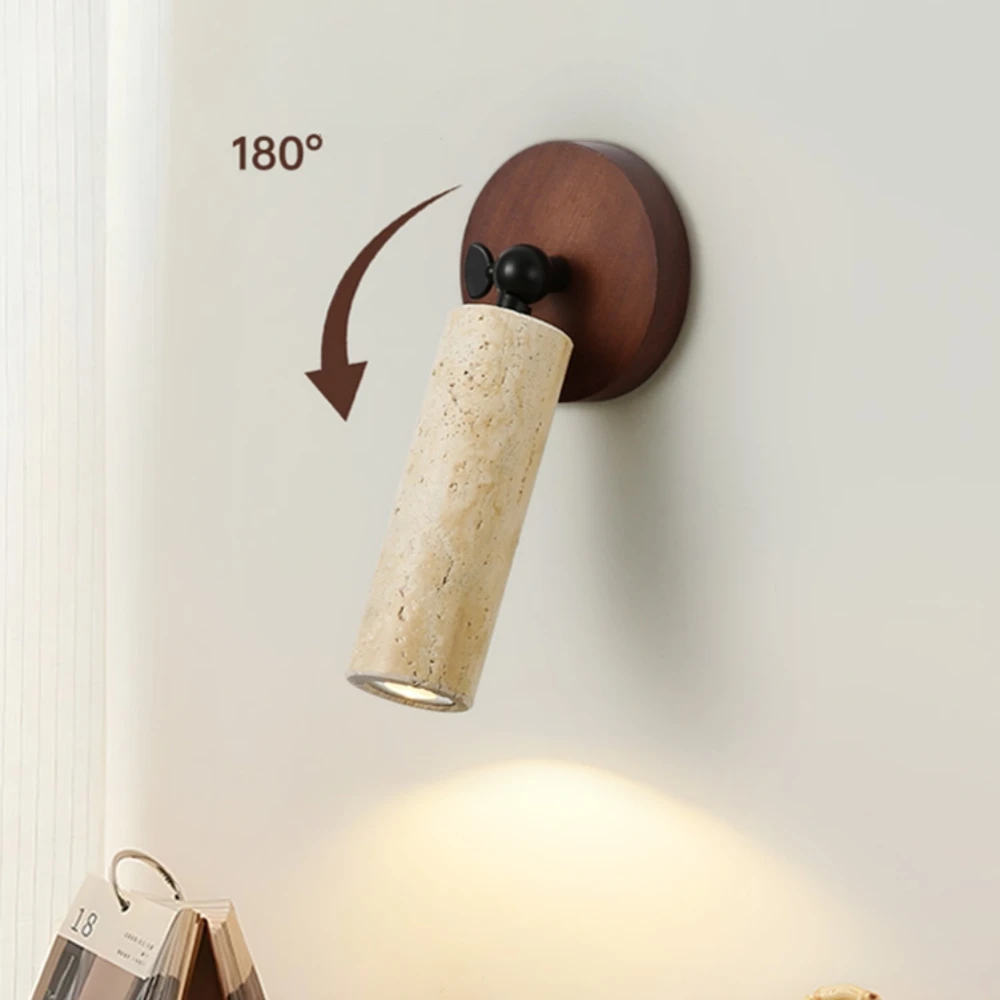 Yellow Travertine Wall Lamp Modern LED Wall Light Indoor Room Decoration Bedside Lighting Applique Murale Rotatable Light