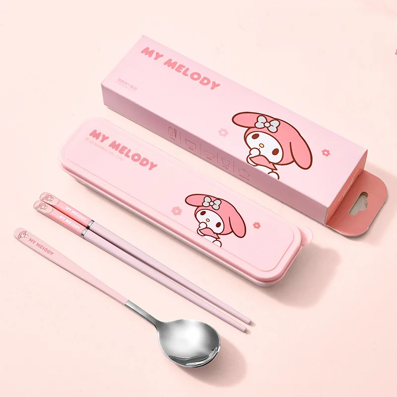 

Портативный набор столовых приборов Sanrio My Melody: милые палочки для еды и ложка с футляром для хранения на каждый день