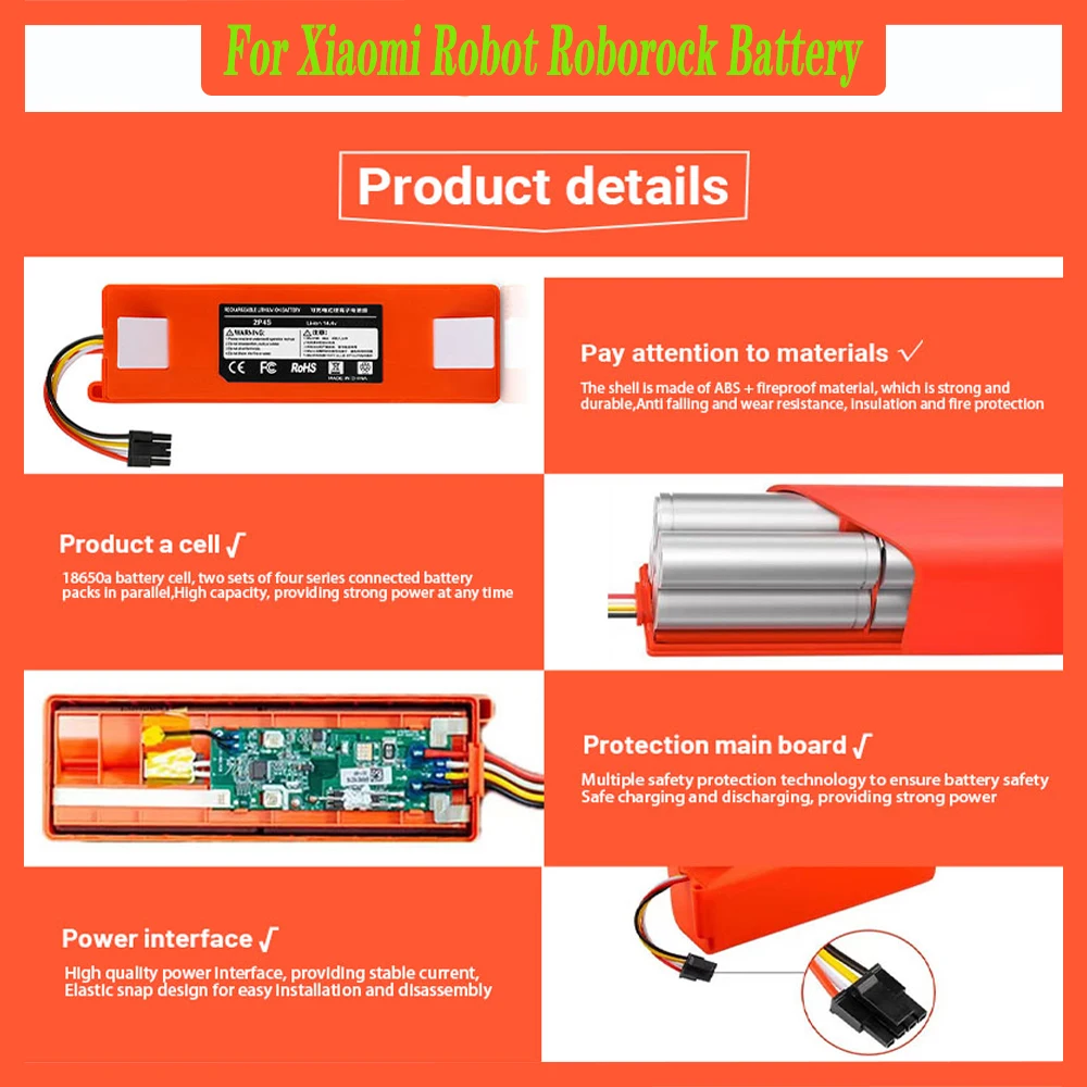 🔥14.4V Original High-Quality Lithium-ion Battery Ultra-long battery life for Xiaomi Robot Vacuum Cleaner Replacement Battery