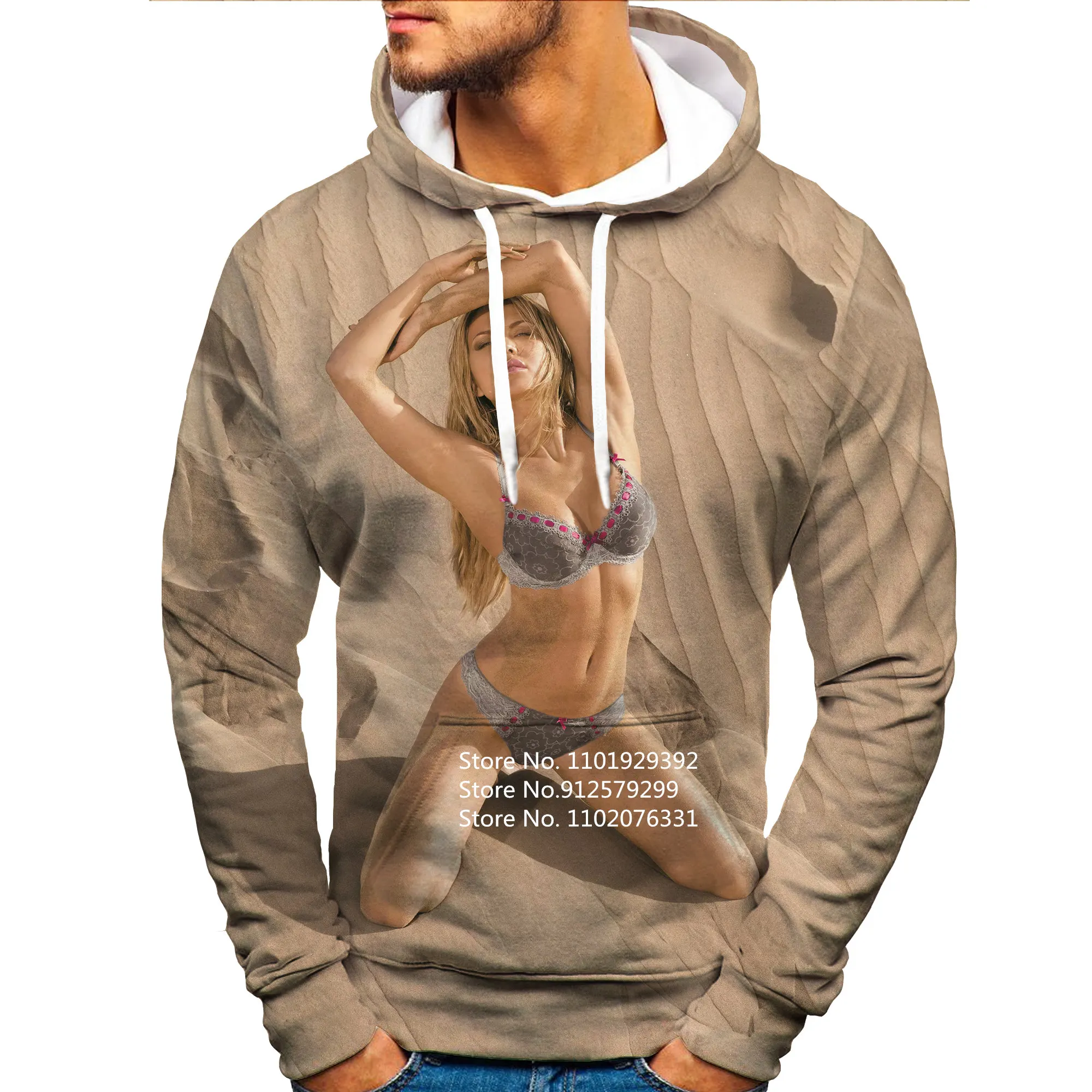 Sexy Hot Beauty 3D Hoodie Man Bikini Printing Sweatshirts Humor Funny Shirt Harajuku Pullover