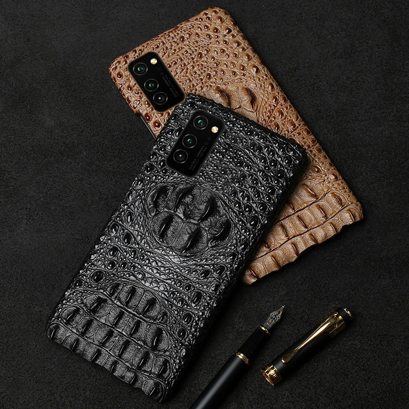 

New 3d Crocodile Pattern Genuine Leather Standing Case For Huawei Honor V30 Pro Cases For Huawei Honor V40 Phone Cover Coque