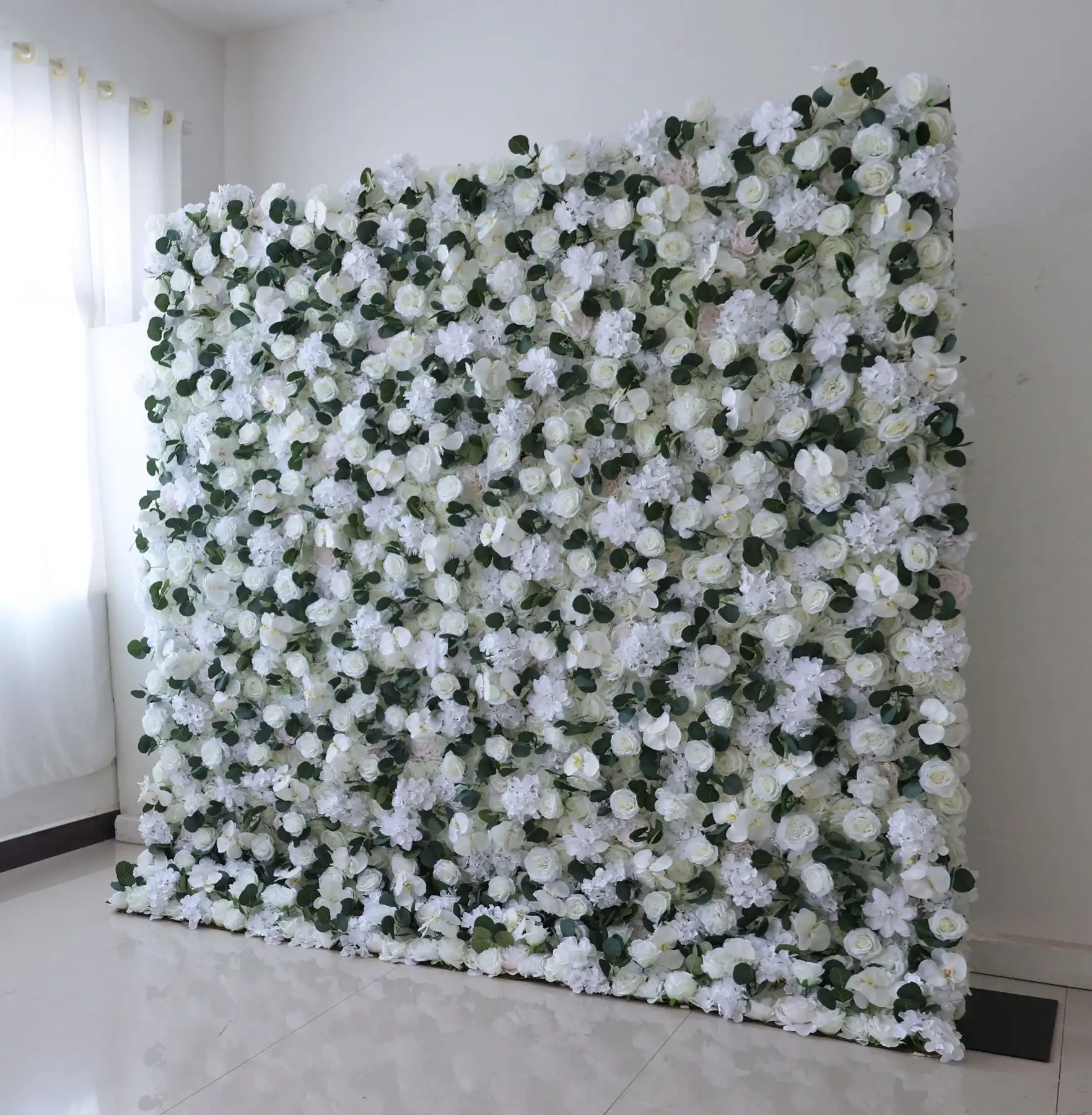 Royal Series Deluxe Edition White Rose Green Eucalyptus 3D Mixed cloth Flower Wall Wedding Backdrop Event Party Decoration Props