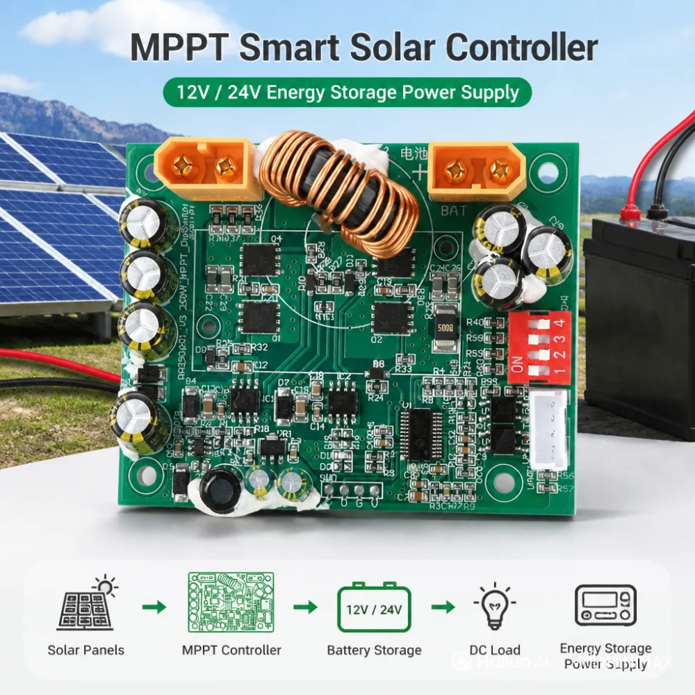 MPPT Solar Charge Controller Module 12V 12A With LED Indicator For Ternary Lithium Iron Phosphate Battery Protection
