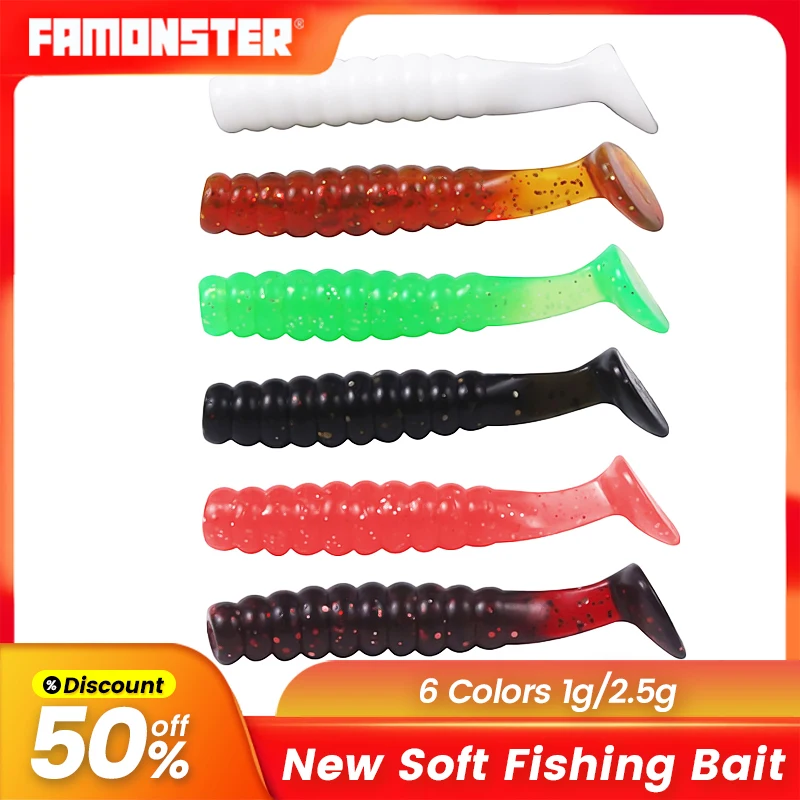 

FAMONSTER T Tail 10pcs Soft Baits Fishing Lure Silicone Worm Shad Swimbait Pesca Wobbler Bass Pike Winter Easy Shiner Jigging