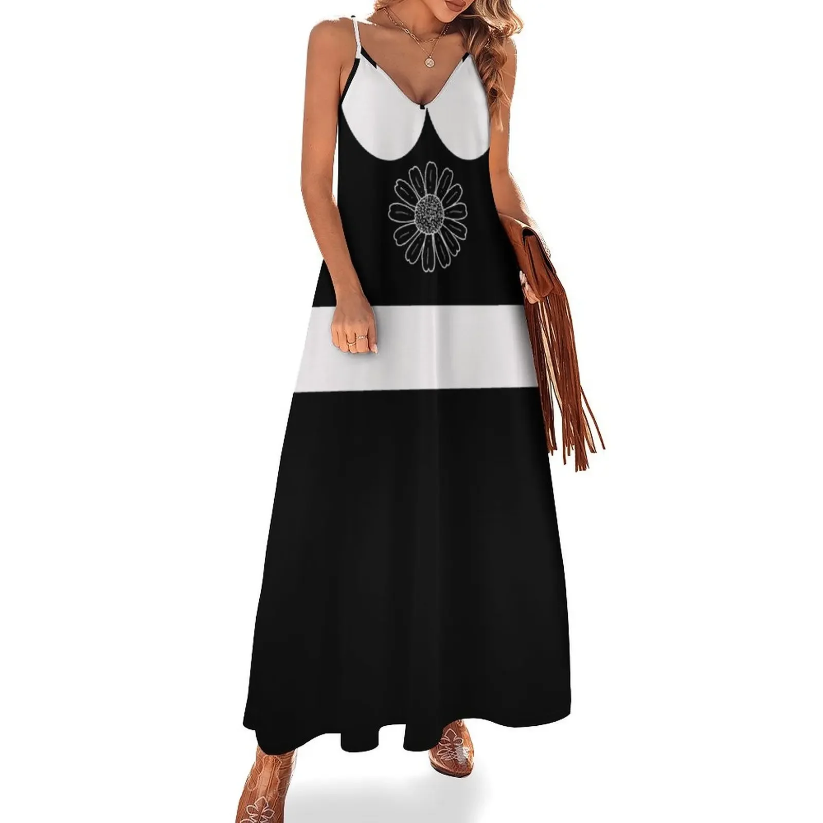 Adorable Black and White Faux Collar Sleeveless Dress Women's summer suit elegant women's sets