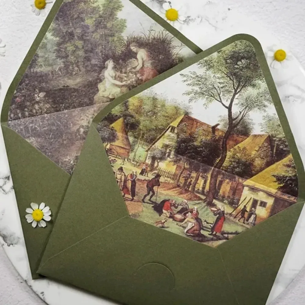 1pcs Vintage Avocado Green Oil Painting Series Envelopes Wedding Invitations Printing Lining Envelopes Invitation Stationary