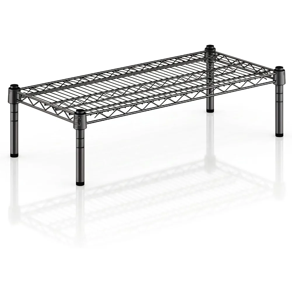 Black Epoxy Wire Storage Shelf Dunnage Rack 14x30x8 Commercial 1 Tier Heavy Duty Metal for Garage Kitchen Warehouse