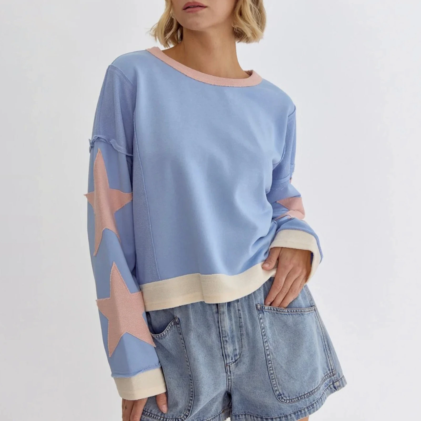 Sudadera de estética para mujer, Jersey holgado de manga larga con cuello redondo y estampado de estrellas, ropa de calle informal