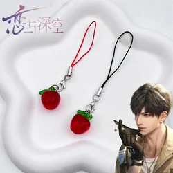 Game Love And Deepspace Caleb Cosplay Keychain Unisex Rope Red Apple Pendant Phone Chain Keyring Key Chain Accessories Prop Gift