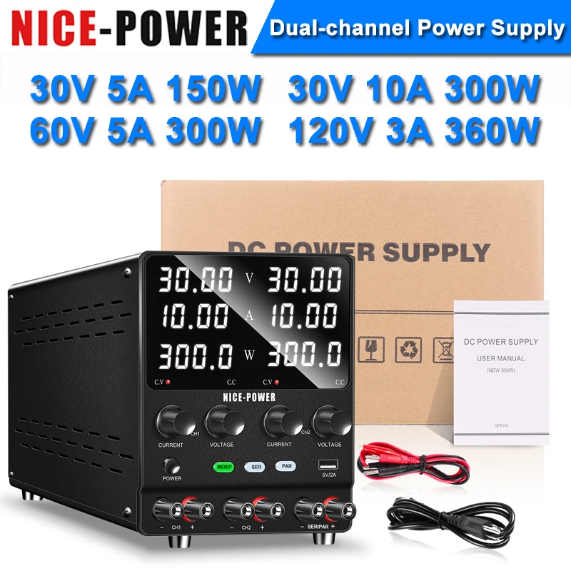 Dual-channel Lab DC Power Supply 60V 20A 240V Adjustable Bench Source LED INDEP/SER/PAR Voltage Stabilizer for Phone Repair