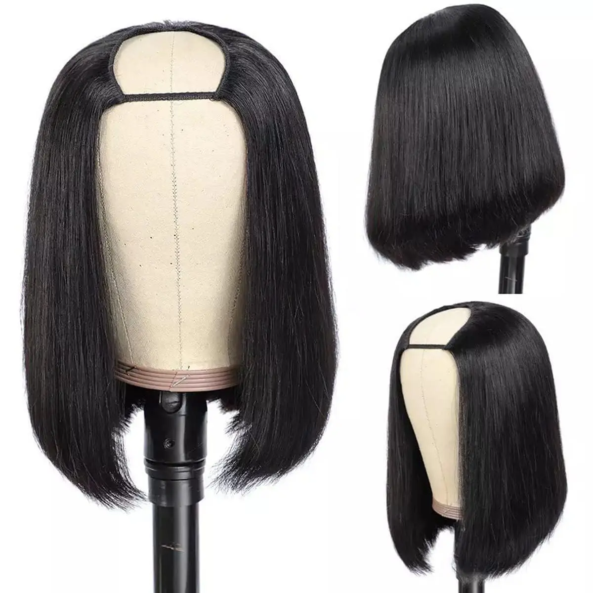 Short Straight Bob Wig Human Hair Glueless U Part Wigs Natural Color Full Head Clip in Half Wig For Women Brazilian Human Hair