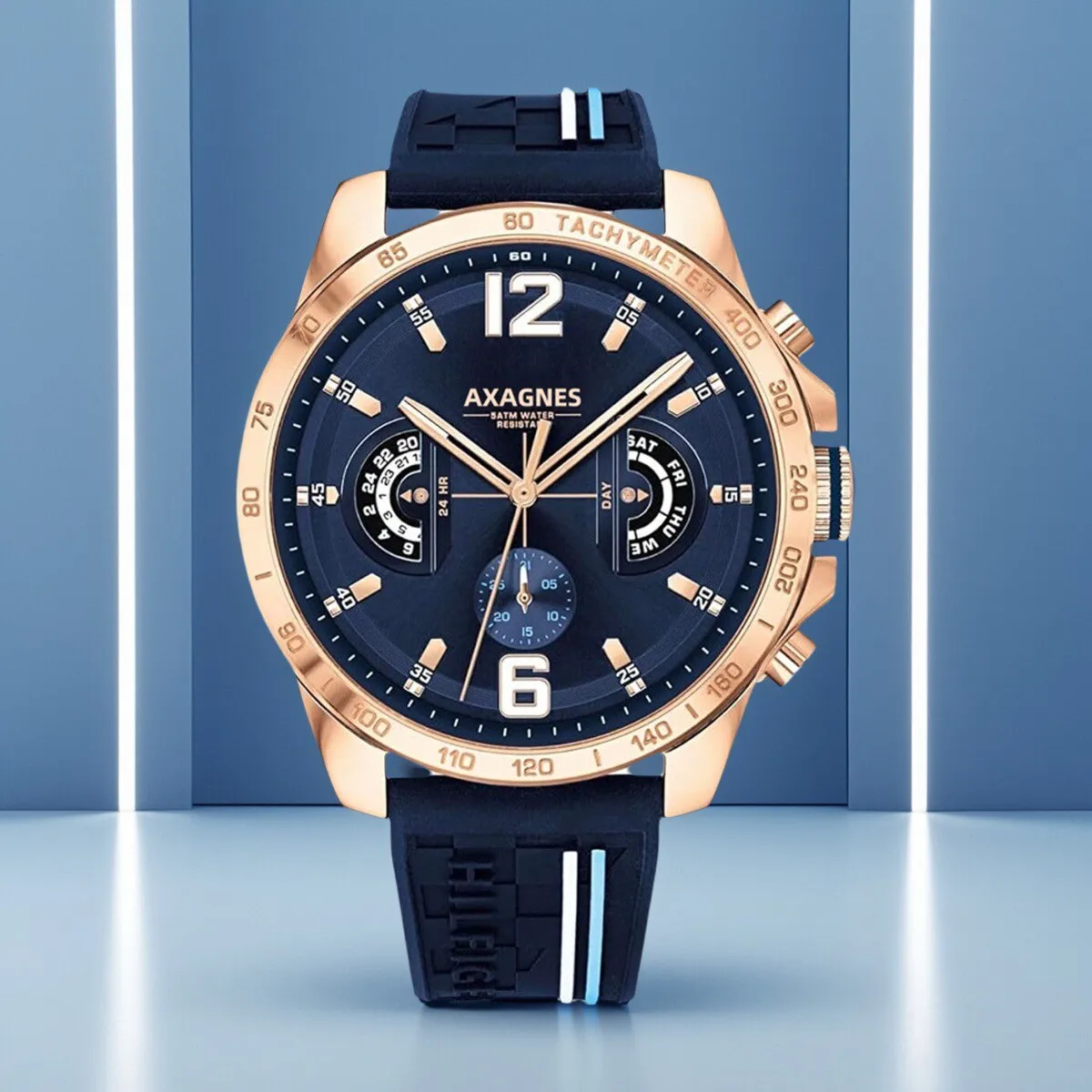 ساعة كوارتز أصلية متعددة الوظائف للرجال من TM مع سوار من السيليكون أو الفولاذ المقاوم للصدأ أو الجلد، قرص فرعي ليوم وتاريخ