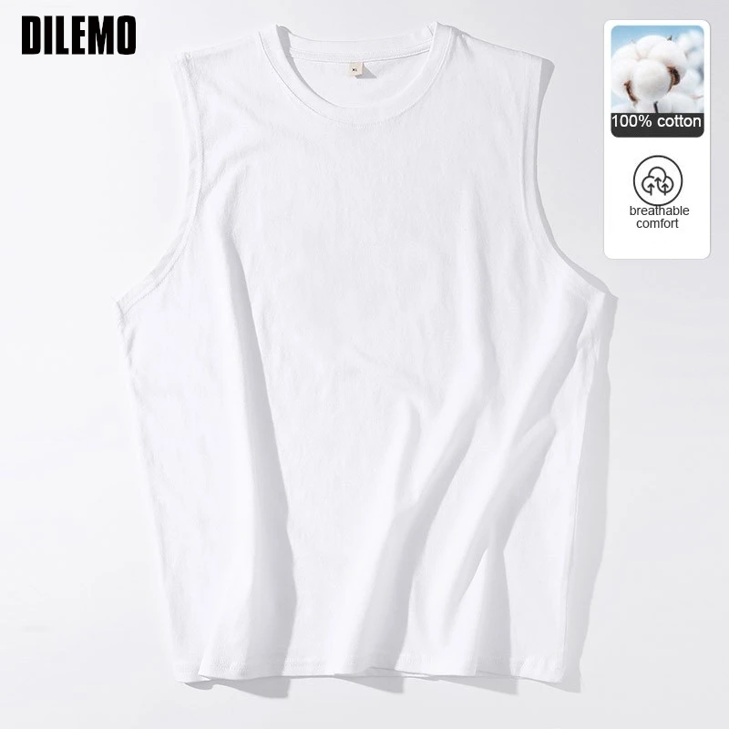 

Top Quality 100 % Cotton New Fashion Brand Fitness Tank Tops Gym Solid Sleeveless Shirt Sport Classic Casual Vest Men Clothing