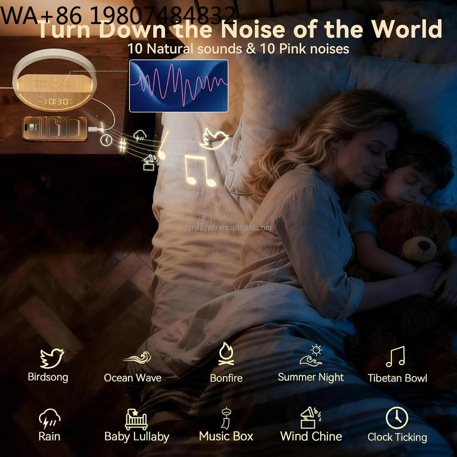 Dawn Simulation Sunrise Bedside Lamp 20 Soothing White Noise Modes Dimmable Night Light Quiet Sleep Aid For Bedroom Rest Space view 5