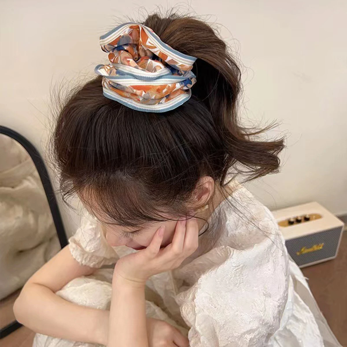 Oversized Gentle Sweet Women Floral Hair Ties Scrunchies Flower Hair Rope Ponytail Holder Rubber Band Hair Accessories