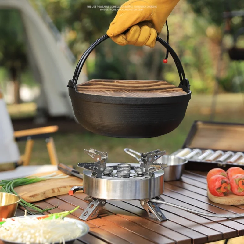 

Outdoor Cast Iron Dutch Pan Thickened Sukiyaki Pan Uncoated Non-Stick Household Picnic Frying Pan Soup Pot Camping Cookware