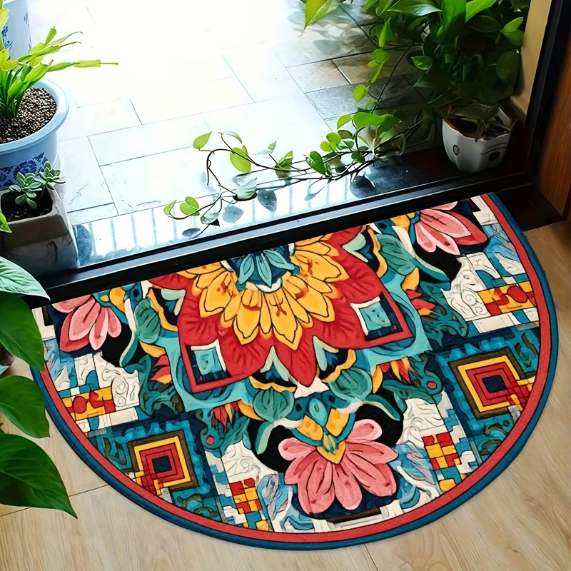 Dark Blue Pomegranate Fruit Classical Oil Painting Rug For Artistic Porch Playful Vibe Non Slip Decorative Floor Cover