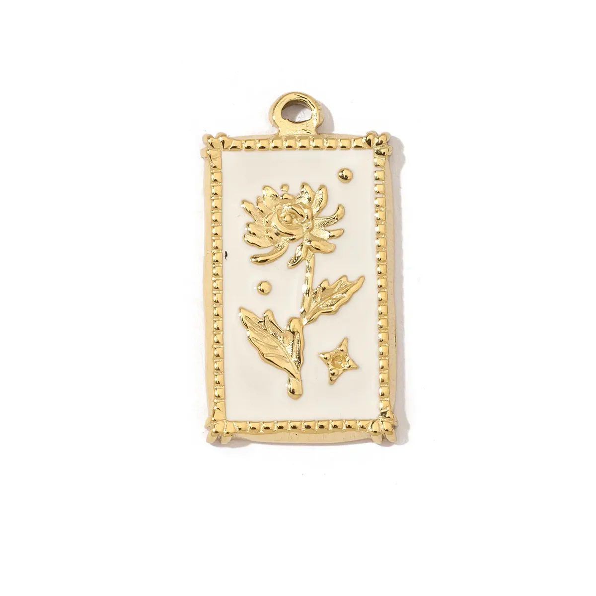 3pcs/Lot  316l Stainless Steel French Geometric Flower Enamel Square Charms Rose Heart Daisy Necklace DIY Small Pendant