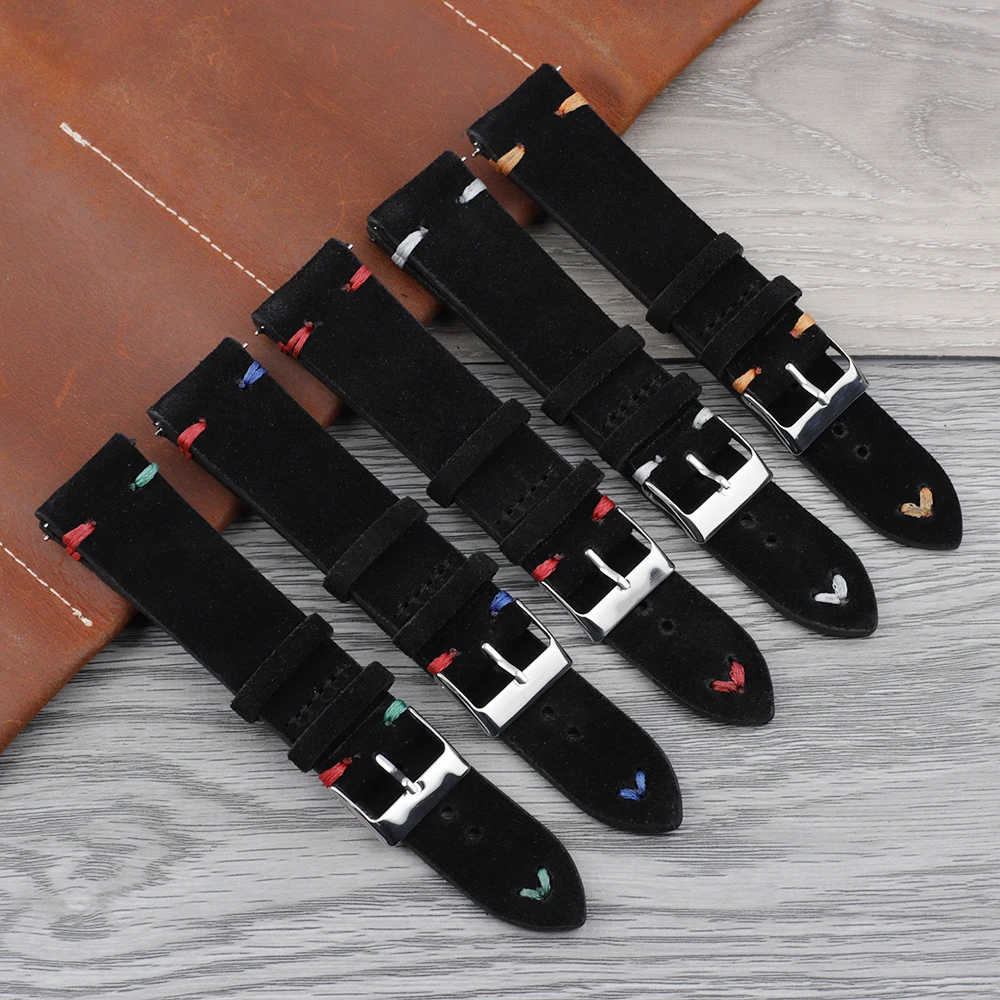 

Black Suede Watch Bands Genuine Leather Watch Strap Belts 18mm 20mm 22mm 24mm Universal Watchband for DIY Watch Accessories