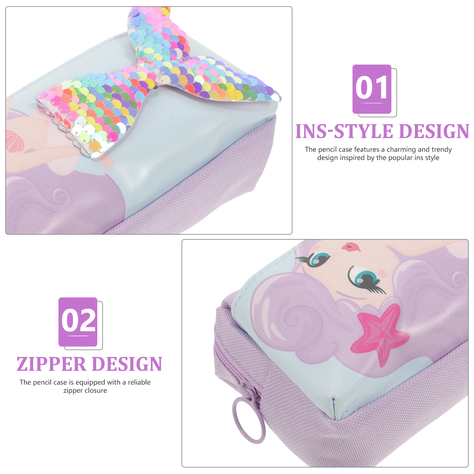 

Sequin Cute Aesthetic Mermaid Girl Special Oxford Cloth Double Layer Design Slim Durable Pouch For Women Kids School Supplies