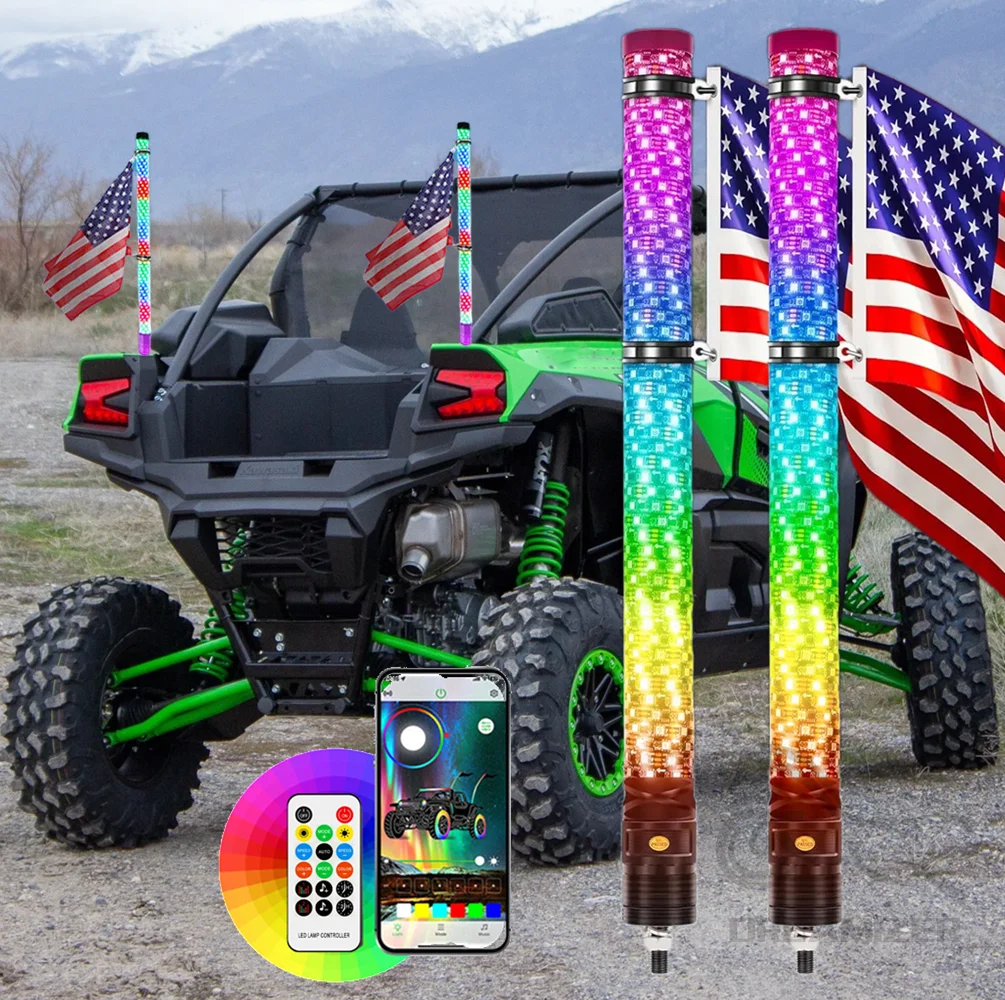 

2 шт. 2-футовые светодиодные спиральные RGB-фонари-антенны с беспроводным пультом и управлением через приложение для UTV, ATV, грузовиков