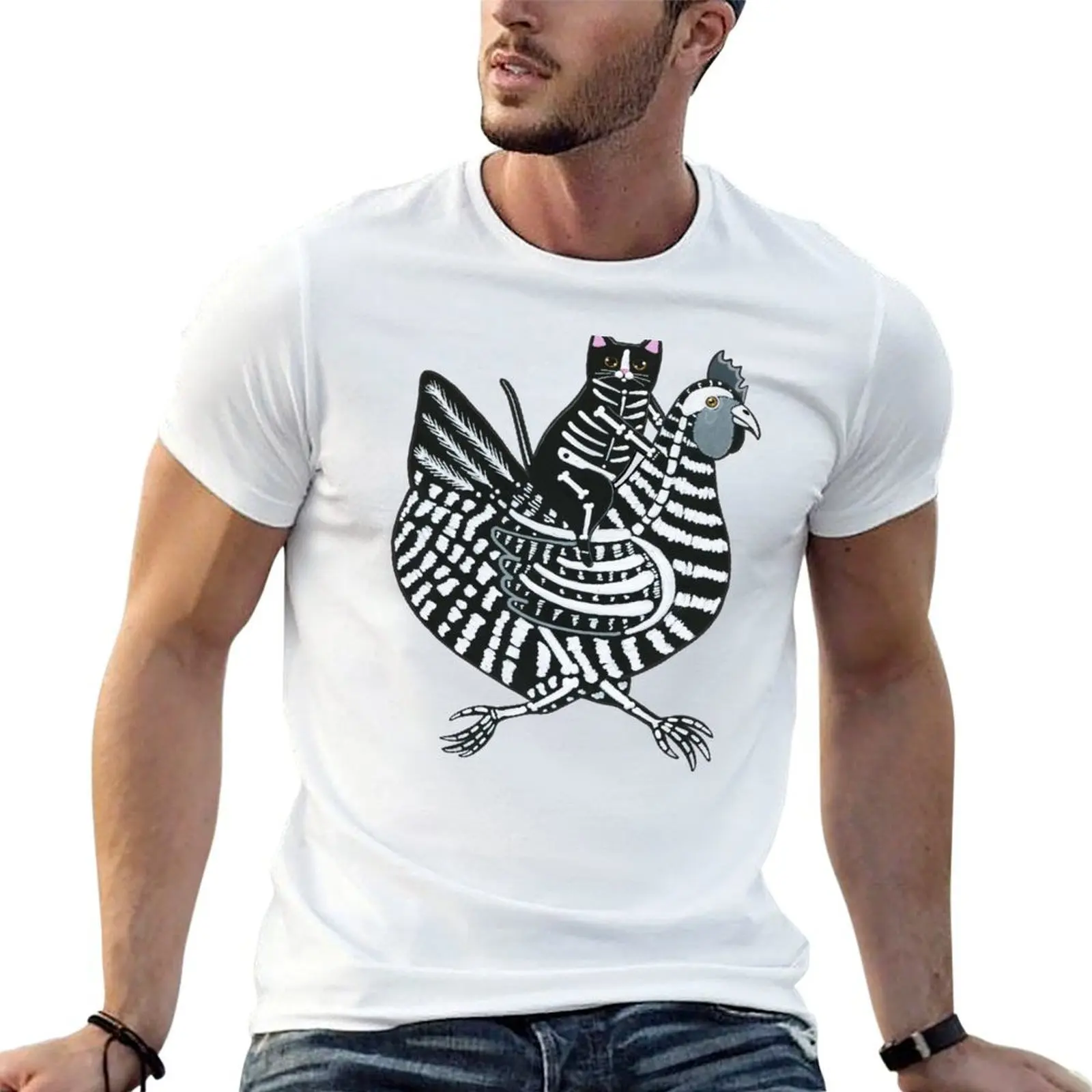 

Skellie Cat Chicken Ride T-Shirt man t shirts cotton t shirts designer funny t shirts man T-shirt