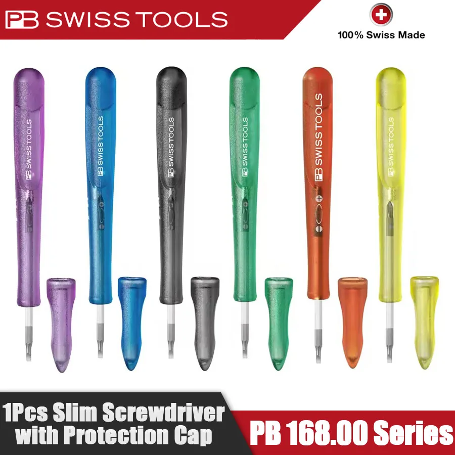PB SWISS TOOLS PB 168.00 145mm Slim Handle Multi-Color Removable Bits Dust Cap Precision Repair Tool