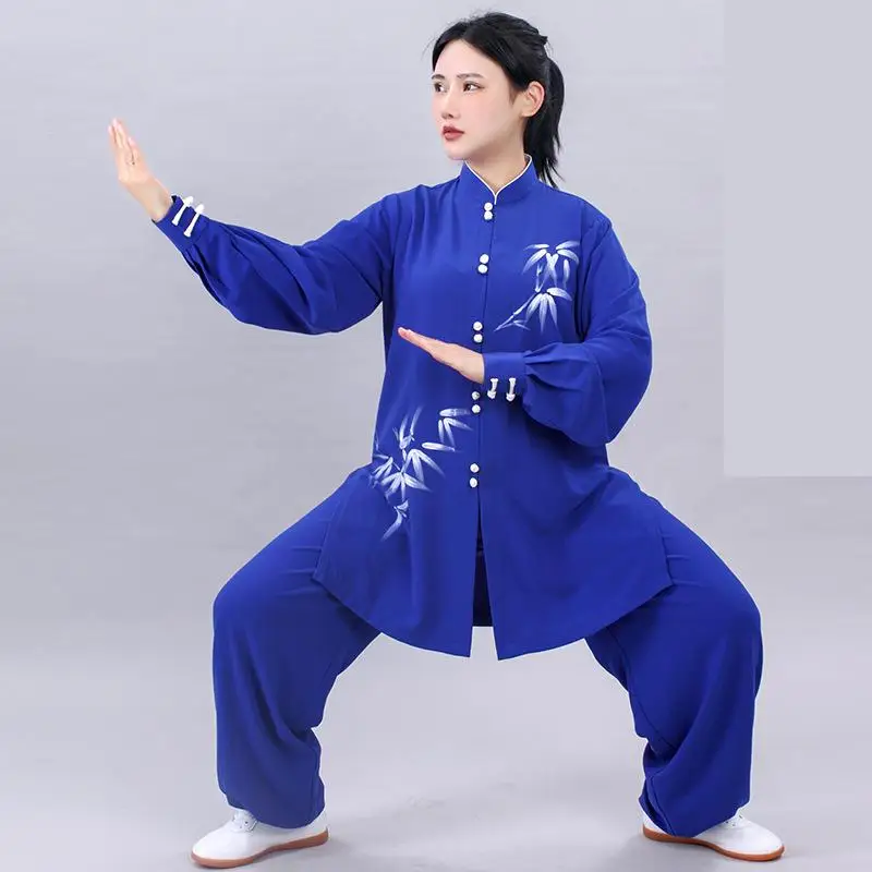 Women Performance Tai Chi Suit Kung Fu Wushu Martial Arts Uniform Wing Chun Jacket Pants Oriental Button Stand Collar Clothing