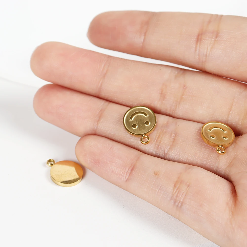 5PCS Stainless Steel Gold Color Mini Smile Charms Pendant for DIY Summer Necklace Bracelet Jewelry Making