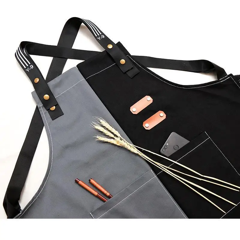 Men's Canvas Apron Kitchen Cooking Customization Printed Logo Milk Tea Coffee Cake Shop Restaurant Waiter Work Clothes Top