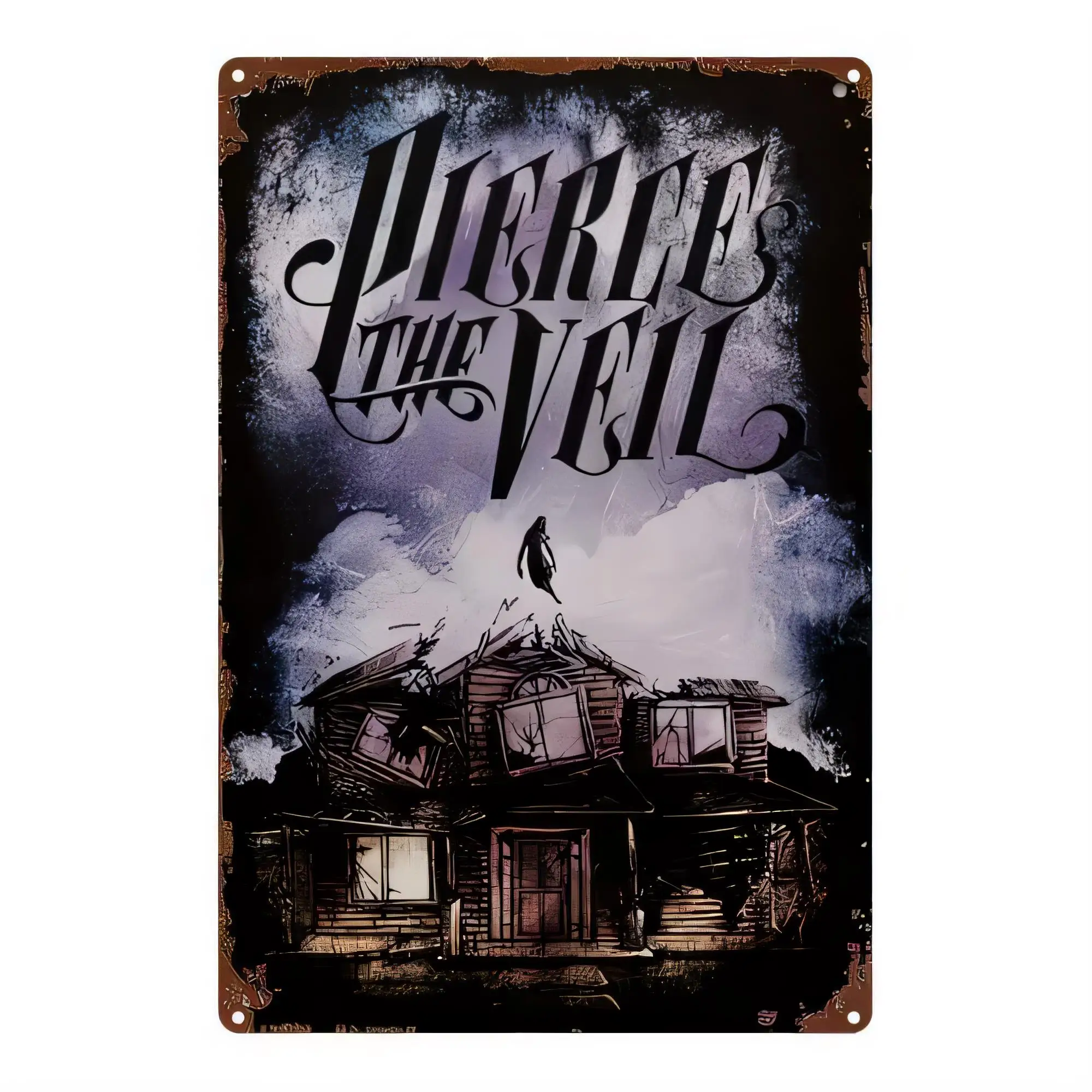 Tin Sign, Horror Theme Metal Wall Decor, Beware the Evil House Typography Vintage Rustic Plaque, Dark Gothic Poster for Haunted