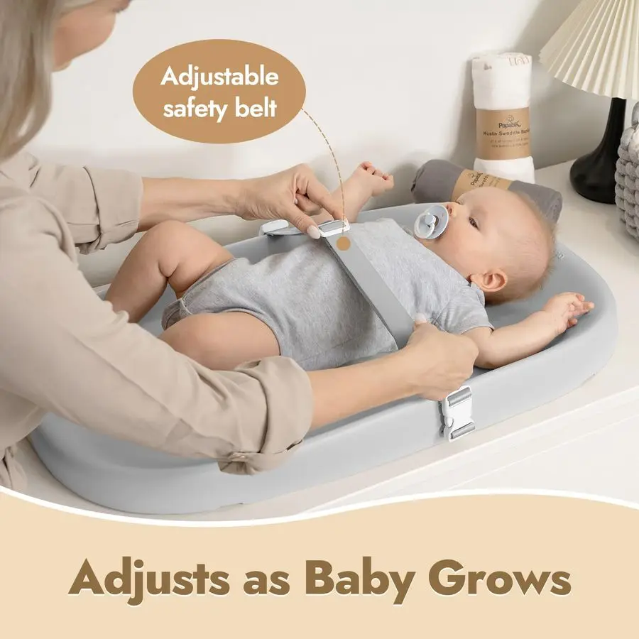 وسادة تغيير حفاضات الأطفال قابلة للمسح مع حزام أمان قابل للإزالة، سهلة التنظيف ومضادة للانزلاق ومقاومة للماء، وسادة تغيير لخزانة الملابس والسرير