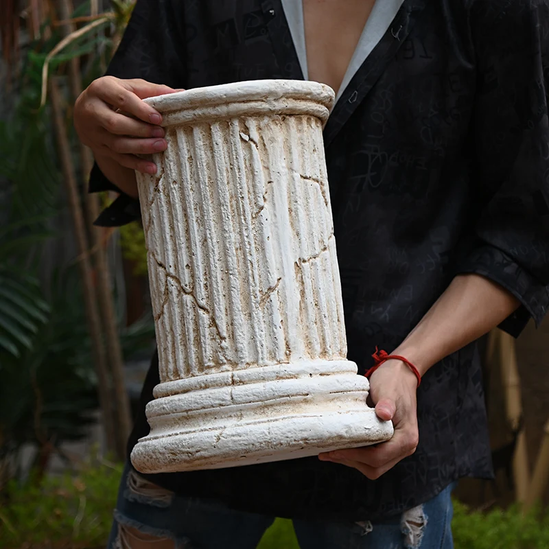 Vintage Do Old Roman Column Pedestal Stand Round FlowerPot Holder for Plant Classic Garden Decor Entrance Balcony Display Base