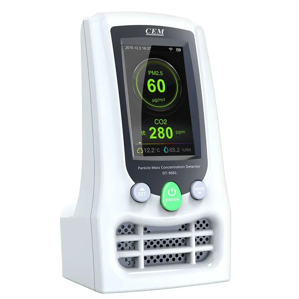 CEM DT-9681 Air Quality Detector Particle Mass Concentration Monitors Formaldehyde(HCHO)PM2.5/PM10 CO2 Humidity Temperature