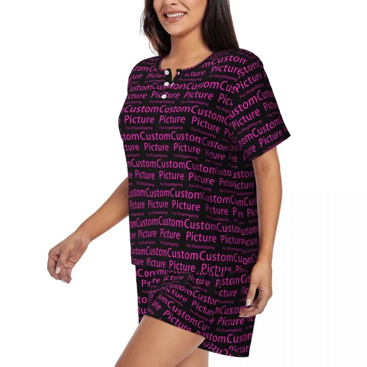 Custom Personalized Custom Photo Logo Pajama Sets Women 2 Piece Customized DIY Print Short Sleeve Pjs Shorts Sleepwear 2