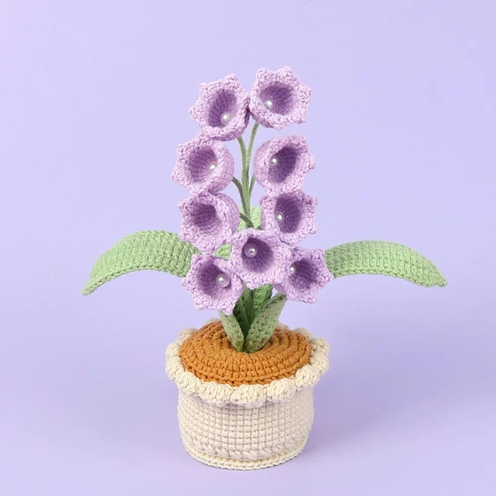 Fashion Lily Flower Pot Crochet Knitting Artwork Potted For Women Mom Friend Christmas New Year Gift Home Decoration Wholesales