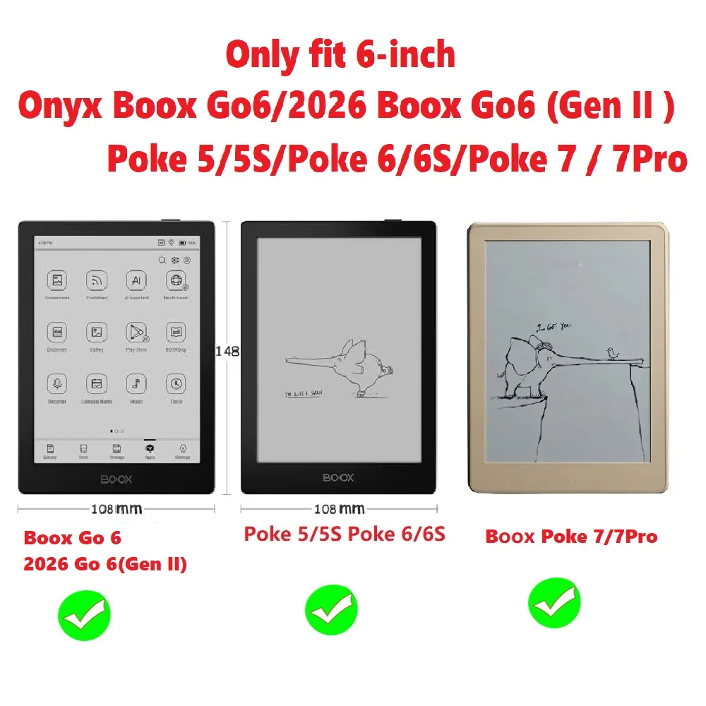 Magnetic Case for Boox Go 6 (Gen II)/Boox Go 6/Poke 5/5S/Poke 6/6S/Poke 7/7Pro,  PU Leather Protective Cover,Slim & Lightweight