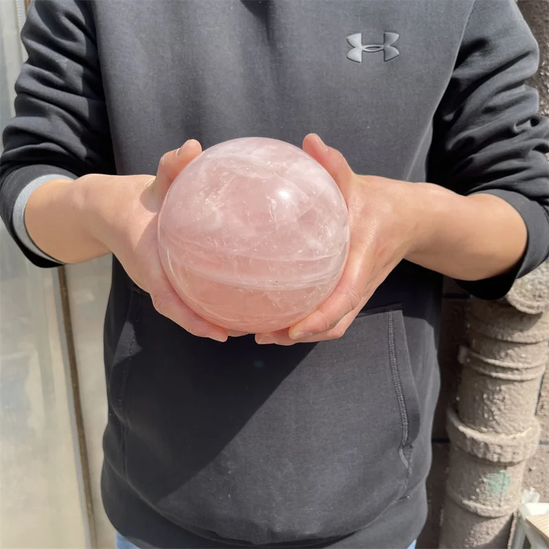 3000g natural clear rose quartz crystal ball sphere+stand