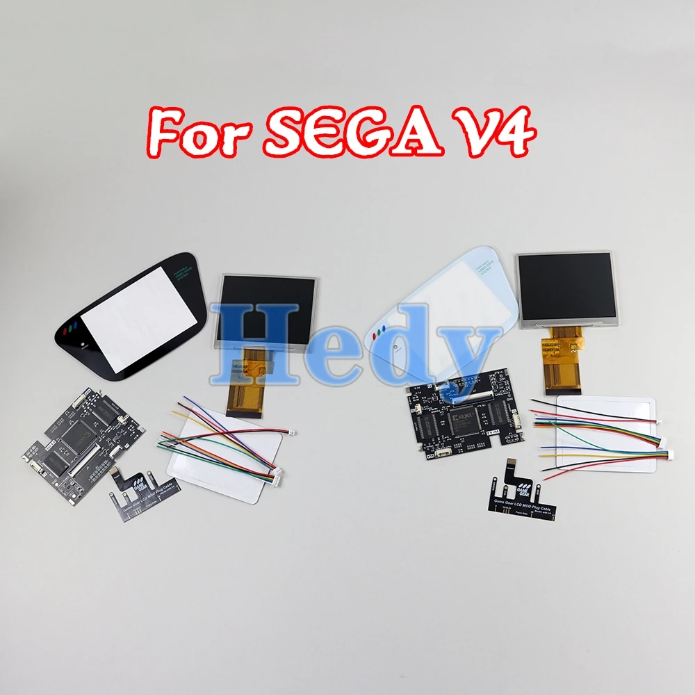 1 conjunto destaque display completo v4 tela lcd de vidro para sega game gear gg v4.0 brilho ajustável suporte saída vga mod